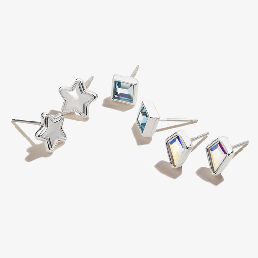 Aquamarine Crystal + Star Stud Earrings Gift Set